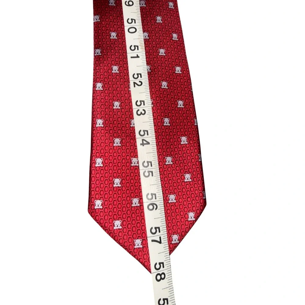 Hermes Paris Mens Red Silk Koala Honeycomb Geometric VINTAGE Made in France